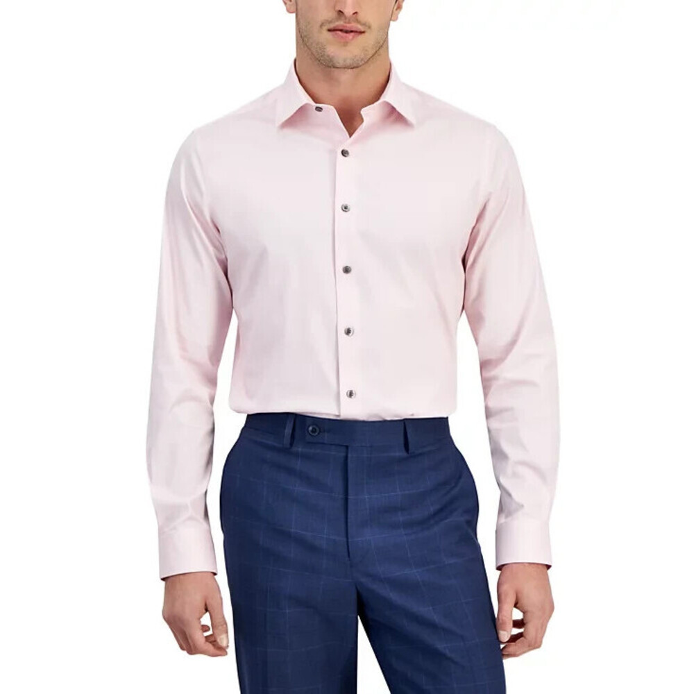 Alfani Dress Shirt Mens 18 Pink Regular-Fit Temperature Regulating Oxford FTS294